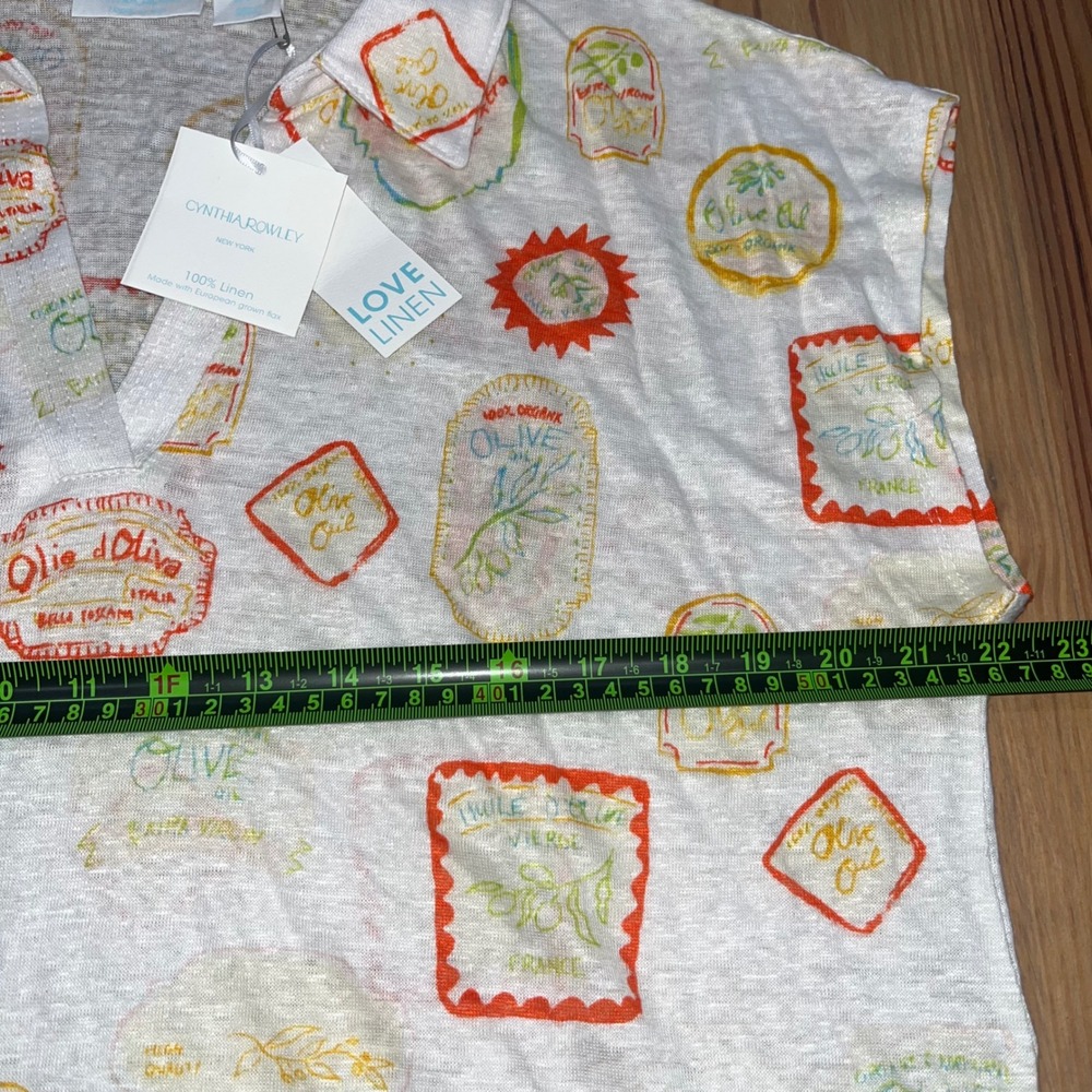 Cynthia Rowley Linen Sleeveless Top Olive Oil Print New with‎ Tags - Picture 5 of 7